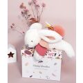 Doudou Dárková sada - Plyšový králíček s tmavě růžovou bambulkou 25 cm