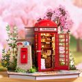 RoboTime 3D skládačka Zarážka na knihy Miniatura domečku Telefonní budka s knihami a květinami