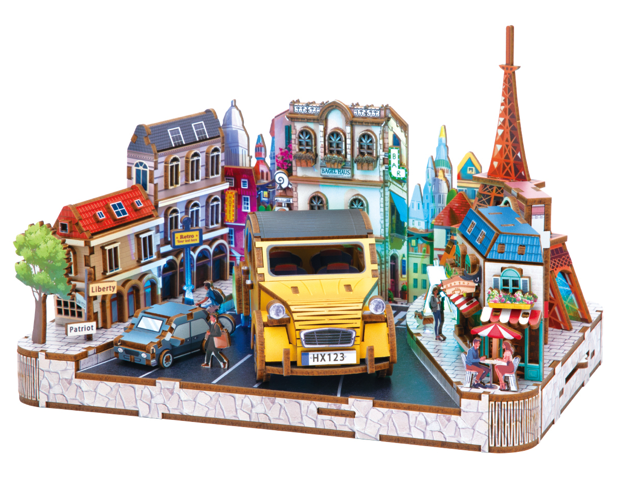 2Kids Toys 3D dřevěná skládačka Miniaturní scéna Evropské městečko