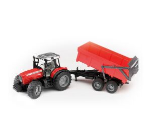 Bruder Traktor MASSEY FERGUSON se sklopným vozem červený