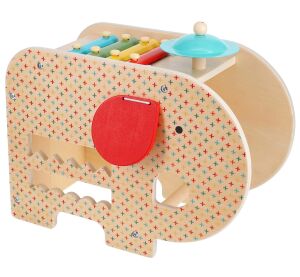 Petit Collage Dřevěný hudební slon 5v1