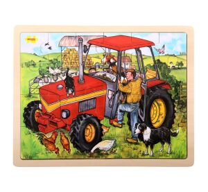 Bigjigs Toys Dřevěné puzzle traktor 24 dílků