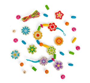 Bigjigs Toys Sada dřevěných korálků Summer Flowers