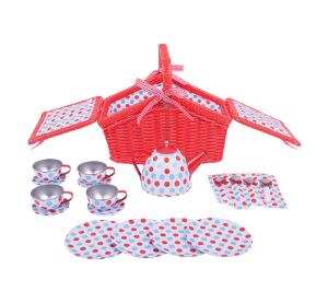 Bigjigs Toys Čajová puntíkovaná sada v piknikovém koši
