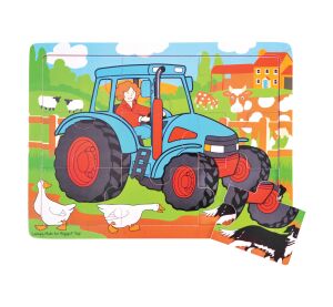 Bigjigs Toys Dřevěné puzzle traktor 9 dílků