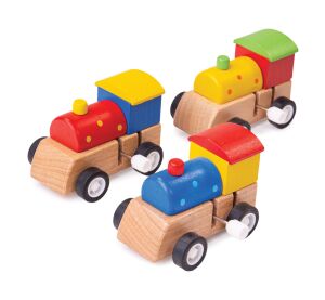 Bigjigs Toys Dřevěná barevná mašinka na natahování 1ks