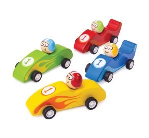 Bigjigs Toys Barevné dřevěné závodní auto 1 ks