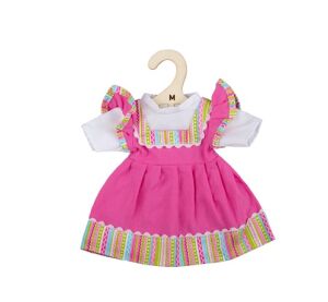 Bigjigs Toys Růžové šaty s pruhovaným lemováním pro panenku 34 cm