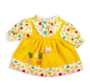 Bigjigs Toys Žluté šaty s jablíčky a kytičkami pro panenku 28 cm