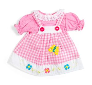 Bigjigs Toys Růžové kostkované šaty s laclem pro panenku 34 cm