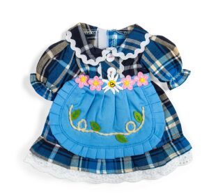 Bigjigs Toys Modré kostkované šaty pro panenku 34 cm