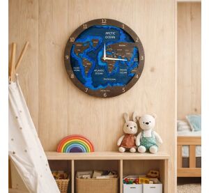 BusyKids Nástěnné hodiny Mapa světa tmavé
