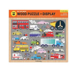 Mudpuppy Dřevěné puzzle Dopravní prostředky + stojánek 100 dílků