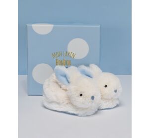 Doudou Dárková sada - Sada botiček s chrastítky králíček modrý 0-6 měsíců