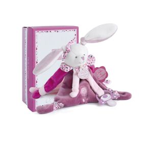 Doudou Dárková sada - Hračka s úchytem na dudlík králíček 17 cm