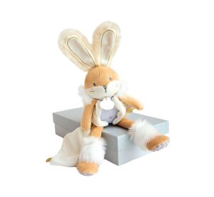 Doudou Dárková sada - plyšový zajíček s dečkou 31 cm béžový - poškozený obal