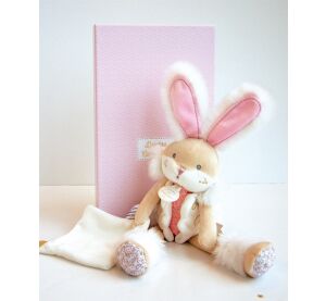 Doudou Dárková sada - plyšový zajíček s dečkou 31 cm růžový