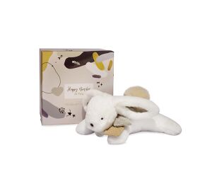 Doudou Dárková sada - Plyšový králíček s béžovou bambulkou 25 cm