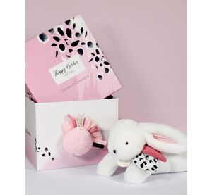 Doudou Dárková sada - Plyšový králíček s růžovou bambulkou 25 cm