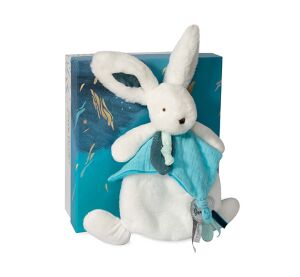 Doudou Dárková sada - Plyšový králíček s muchláčkem 25 cm modrá