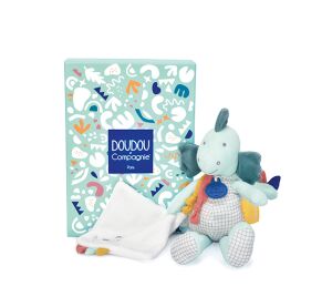 Doudou Dárková sada -  Plyšový dinosaurus s dečkou 25 cm zelený