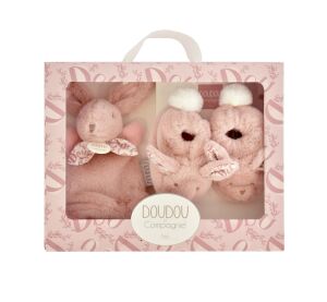 Doudou Dárková sada růžová Plyšový zajíček a botičky