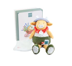 Doudou Dárková sada Plyšová kravička Aneth s dečkou zelená 28 cm