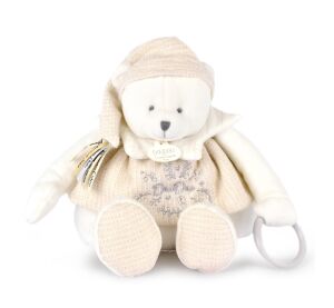 Doudou Dárková sada Plyšový lední medvídek s kroužkem 30 cm béžový