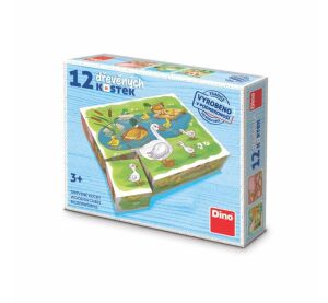 Dino Dřevěné obrázkové kostky Na farmě 12 kostek