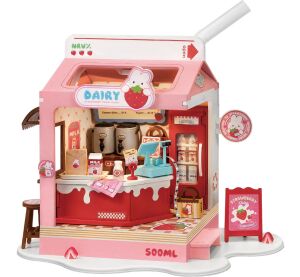 RoboTime 3D dřevěná skládačka Miniatura domečku Mléčný bar Strawberry