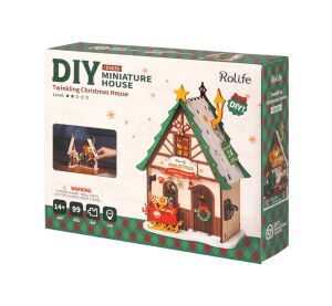 RoboTime 3D dřevěná skládačka Miniatura domečku Svítící vánoční dům