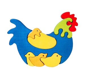 Fauna Dřevěné vkládací puzzle z masivu slepička s kuřátky