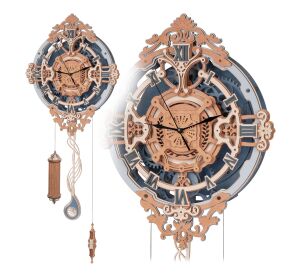 RoboTime 3D dřevěná skládačka Miniatura domečku Nástěnné hodiny