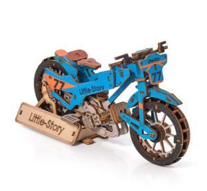 Little Story 3D dřevěná skládačka Speedway Bike modrý