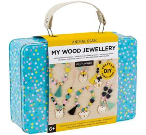 Petit Collage Kreativní kufřík Dřevěné šperky se zvířátky - poškozená kovová krabička