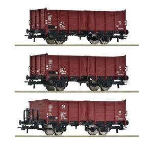 Roco 3dílná sada otevřených nákladních vozů DR - 6600146