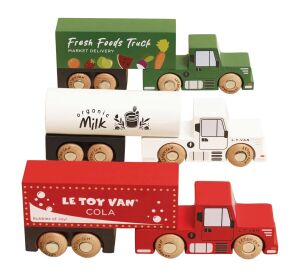 Le Toy Van Set dřevěných nákladních aut s přívěsy