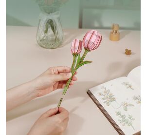 RoboTime 3D dřevěná skládačka Růžový tulipán