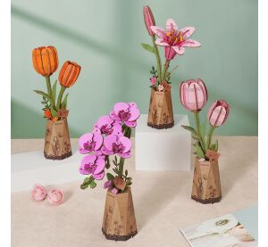 RoboTime 3D dřevěná skládačka Růžový tulipán