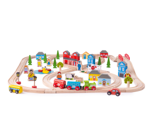 Bigjigs Rail Dřevěná vláčkodráha město a vesnice 91 dílů