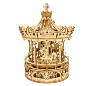 RoboTime 3D dřevěná skládačka hrací skříňky Romantický kolotoč