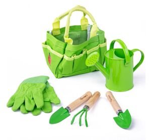 Bigjigs Toys Zahradní set nářadí v plátěné tašce zelený