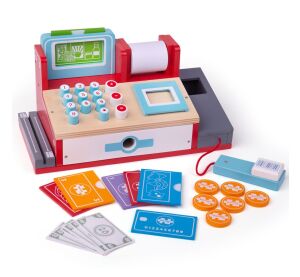 Bigjigs Toys Dřevěná pokladna červená
