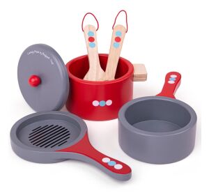 Bigjigs Toys Dřevěný set nádobí s puntíky