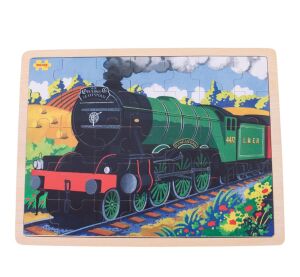 Bigjigs Toys Dřevěné puzzle historický vlak Flying Scotsman 35 dílků