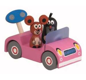 Detoa Dřevěné auto růžové - Krtek na výletě