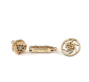 Wooden City 3D dřevěné mechanické puzzle 3 mechanické přívěsky na klíče