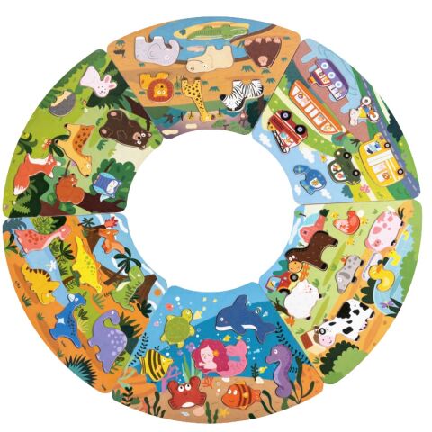 2Kids Toys Dřevěné puzzle Kruh propojitelné 6 v 1