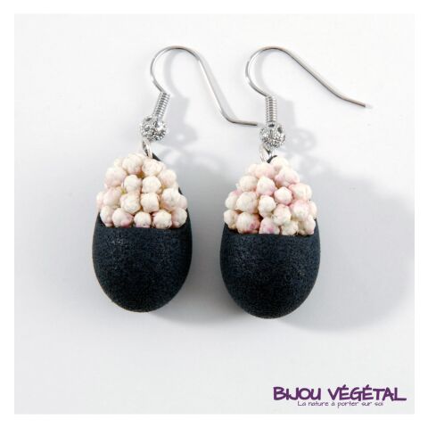 Živé šperky - Náušnice Slza černé s trvalými bílými květy