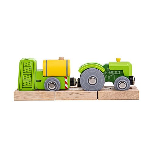 Bigjigs Rail Traktor s vlečkou zelený